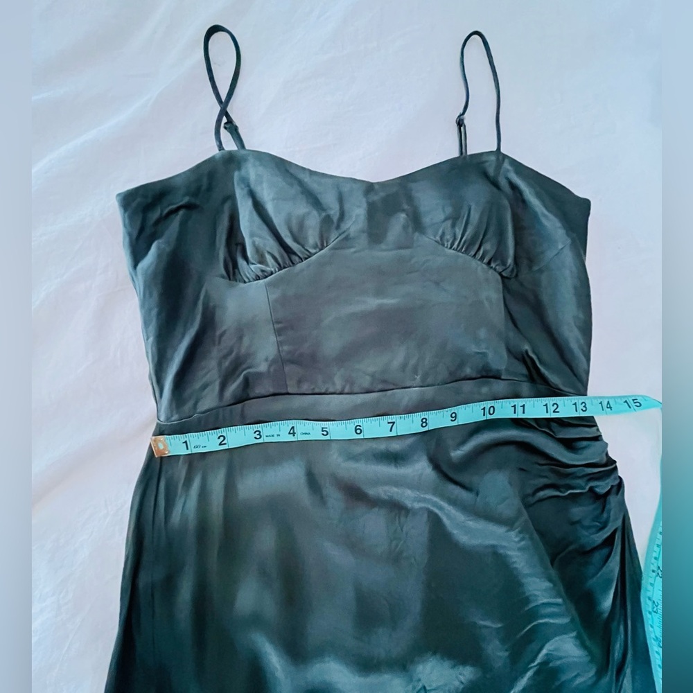Zara Olive Green Asymmetrical Satin Slip Dress - Picture 8 of 12